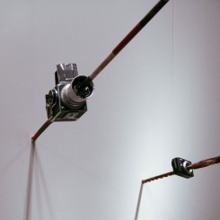 MadeIn Company, "Focus," camera and aboriginal spear, dimensions
variable, 2011 (ShanghART Gallery).  没顶公司, "聚焦," 相机, 长矛, 2011 (香格纳画廊)。