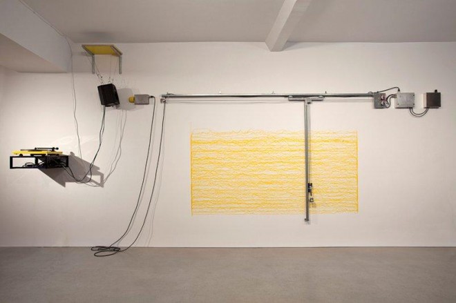 Angela Bulloch, "Short Big Yellow Drawing Maching," 2012, installation