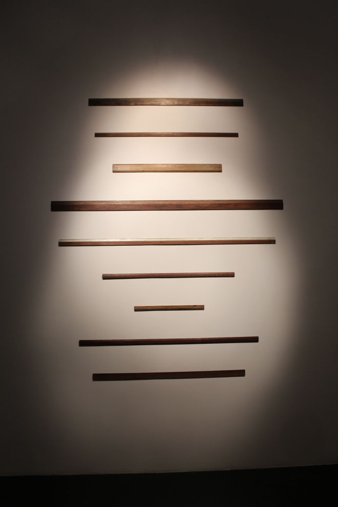 Ni Youyu, “Ruler,” wood, knife, copper wire, paint, double channel video, dimensions variable, 2012 – 2013 (Photo courtesy of Sarah Harper).
