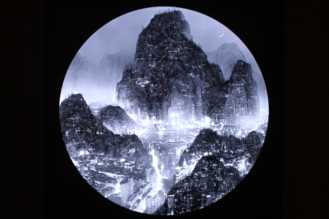 Yang Yongliang, “The Moonlight – Waxing Crescent Moon,” LED lighting system, 140 x 140 cm, 2012 (Photo courtesy of Sarah Harper).