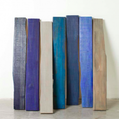 YOUNG RIM LEE，“Nonstructural – Leaned Blue”，wood stain, acrylic on wood，68 x 64 cm，2012