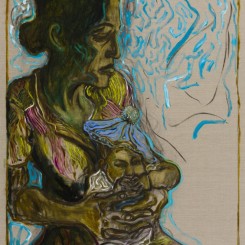 Billy Childish, “Baby in Blue Tam”, oil and charcoal on linen, 60.04 x 48.03 inches, 2013. (Courtesy the artist and Lehmann Maupin, New York and Hong Kong)