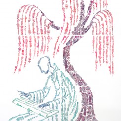 Wu Jian'an, Playing Music in the Willow Tree, Hand dyed and waxed paper-cut, cotton thread, paper, 2012