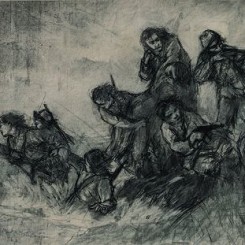 Wang Shenglie, “Overall Sketch For Eight Heroines”, charcoal on paper, 1957王胜烈，《八女投江素描稿》，纸上炭笔，1957