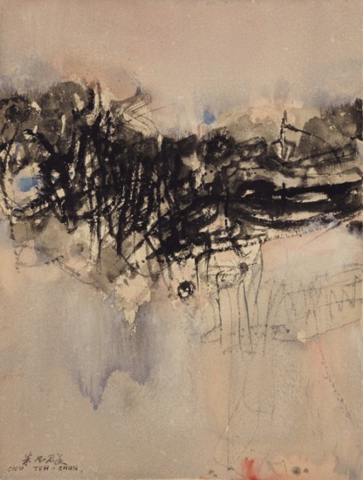 Lot 拍品编号 22 CHU TEH-CHUN 朱德群 (ZHU DEQUN, French/Chinese, 1920-2014) Untitled 《无题》 ink and watercolour on paper水墨 水彩 纸本 38 x 28 cm. (15 x 11 in.) Executed in the 1960s 约1960 年代作 HK$ 300,000- 500,000 US$ 38,500- 64,100
