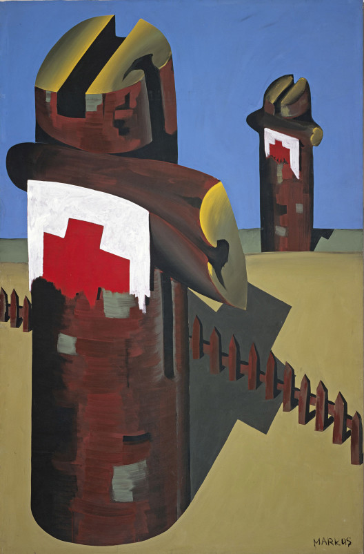 Markus Lupertz, “Rote Kreuze – dithyrambisch (Red Crosses – dithyrambic),” distemper on canvas, 305 x 198 cm, 1967. Courtesy Michael Werner Gallery, New York and London.