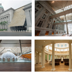 Images from clockwise: Building Façade, National Gallery Singapore; Atrium, National Gallery Singapore; Rotunda Dome, National Gallery Singapore; Rotunda, National Gallery Singapore, image credit Darren Soh All images courtesy of National Gallery Singapore