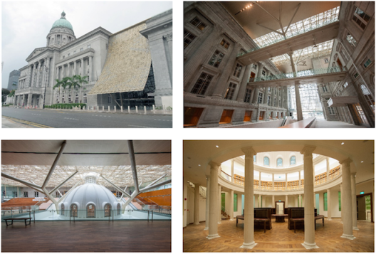 Images from clockwise: Building Façade, National Gallery Singapore; Atrium, National Gallery Singapore; Rotunda Dome, National Gallery Singapore; Rotunda, National Gallery Singapore, image credit Darren Soh All images courtesy of National Gallery Singapore