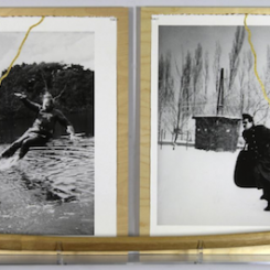 Sarkis, Kintusgi avec Aguirre (Werner Herzog) et Jours Glacés (Andras Kovacs) + Bokken Kendo, 2015. Inkjet print on Arches paper 300gr, gold upon Kintsugi method, bokken kendo, 63 x 168 cm.