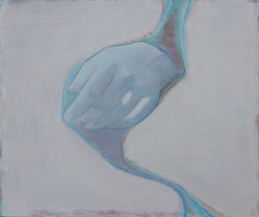 唐永祥，《一只手 粉色背景》，布面油画，32.5×40cm，2015（图片由艺术家和魔金石空间提供）