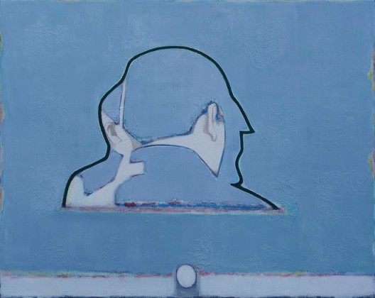 唐永祥，《几个人的轮廓线 下面有一个圆》，布面油画，80×100cm，2015（图片由艺术家和魔金石空间提供）