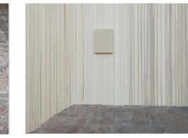 Chen Yufan and Chen Yujun, Borrowed Land 9.72 Square Meters, 2016. Handmade wool rug + lightbox. Chen Yujun, Temporary Home 14150522, 2014-2015. Acrylic on canvas. 220 x 450 cm陳彧凡、陳彧君, 借地，9.72平方米, 2016. 手工羊毛地毯 + 燈箱.	陳彧君, 臨時家庭No.14150522, 2014-2015. 布面丙烯. 220 x 450 cm