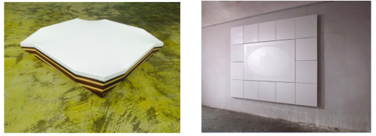 Chen Yufan, Derivative – White, 2015. Mixed media acrylic on canvas and wood. 100 x 100 x 20 cm. Chen Yufan, Daily Behavior 1-15, 2011-2012. Mixed media on canvas. 124.5 x 187 cm (1), 62 x 62 cm x 14 (2-15) 陳彧凡, 衍生物-白, 2015. 布面丙烯綜合技法 + 木頭. 100 x 100 x 20 cm. 陳彧凡, 日常行為1-15, 2011-2012. 布面綜合技法. 124.5 x 187 cm (1), 62 x 62 cm x 14 (2-15)