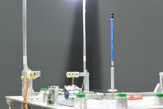 Not everything in Basel is big. Steven Pippin made a machine to keep a pencil balanced on its point!