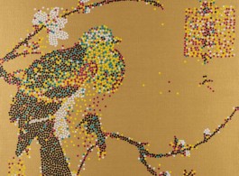 杨冕，CMYK - 金色花鸟之三，布面丙烯，80×80cm，2016