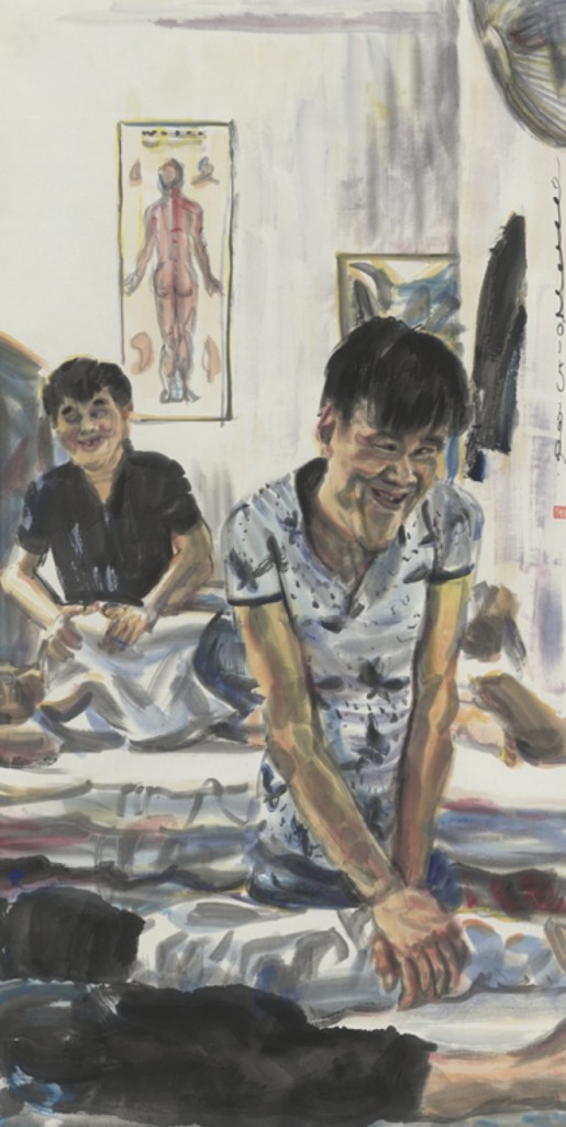 Chang Qing, Mr.Gu Jun, the Blind Masseur, 2015, Ink and color on paper, 69 x 137cm