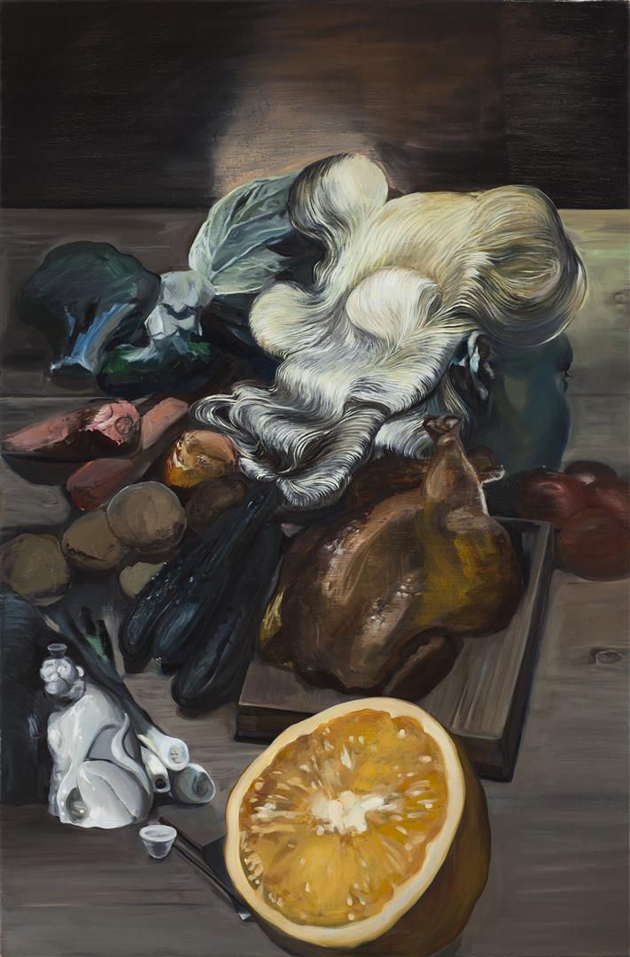 王之博《夏日厨房,布面油画,126 x 83 cm,2016