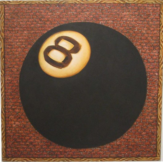黄马鼎,《把我的麻烦告知八号球》,布面丙烯,91 × 91 cm,1978(纽约KAWS的收藏;图片由布朗克斯 艺术博物馆提供)/ Martin Wong, “Tell My Troubles to the Eight Ball”, acrylic on canvas, 91 × 91 cm, 1978 (Collection of KAWS, New York; courtesy the Bronx Museum of the Arts)