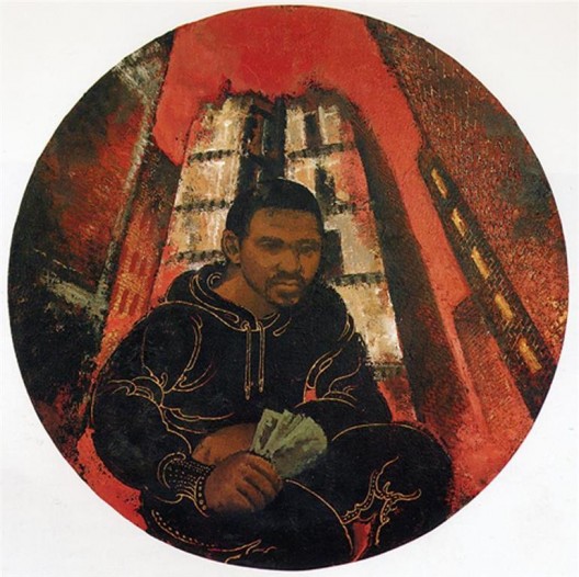 黄马鼎,《富有》,布面丙烯,直径122 cm,1986(图片由纽约P.P.O.W画廊提供)/ Martin Wong, “In the Money”, acrylic on canvas, 122 cm diameter, 1986 (courtesy P.P.O.W Gallery, New York)