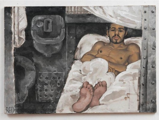 黄马鼎,《不顾一切》,布面丙烯,86 × 122 cm,1991(图片由艺术家遗产管理公司和纽约P.P.O.W.提供)/ Martin Wong, “Reckless”, acrylic on canvas, 86 × 122 cm, 1991 (Courtesy of the Estate and P.P.O.W, New York