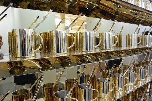 More of Zhang Ding's golden mugs and chopsticks at Krinzinger