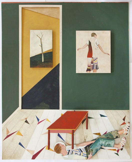Jens FÄNGE, "Sister Feelings", 2016, Oil, vinyl, cardboard and wood on panel 100 x 81 cm, Courtesy Galerie Perrotin