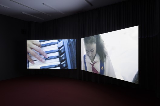Tao Hui, “Excessive”, 2015, HD video (color, sound), glass projector, silica gel, iron, wood, 112 x 59,8 x 30 cm, duration: 19:32 min, edition of 5. (image courtesy the artist and Esther Schipper)