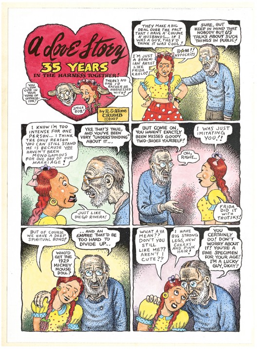 Aline Kominsky-Crumb and R. Crumb, A Love Story: 35 Years in the Harness Together!, page 1, 2007, Colored copies, 2 pages, Page 1: 13 7/8 x 10 inches (35.2 x 25.4 cm), Courtesy of the artists