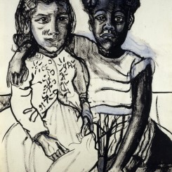 Two Girls, 1954, Ink and gouache on paper, 29 1/4 x 21 3/4 inches (74.3 x 55.2 cm),© The Estate of Alice Neel. Courtesy David Zwirner, New York/London