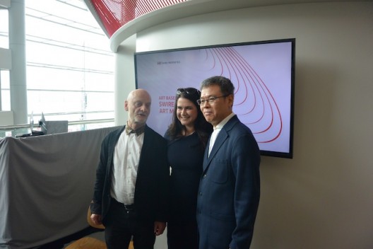 (L to R) Dr Uli Sigg, Charlotte Appleyard and Budi Tek, following Mr Tek's talk at Swire Properties Lounge at Art Basel Hong Kong (Ran Dian images)