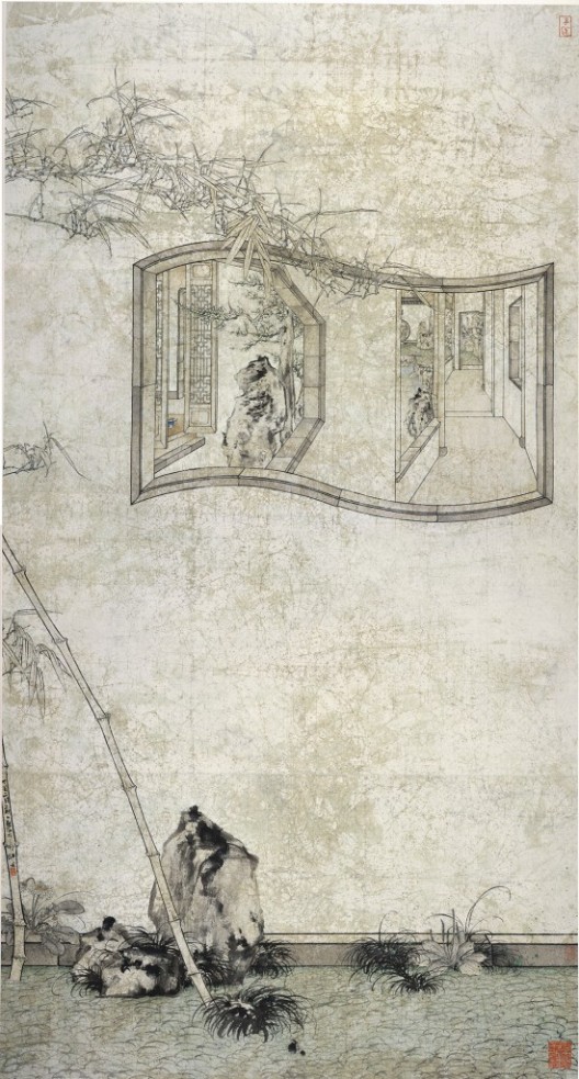 鄭力,《故園心眼》,水墨設色紙本,240 x 128 cm,2017(圖檔由藝術家及漢雅軒提供) ZHENG Li,“Reflections of the Classical Garden”,Ink and Colour on Paper,240 x 128 cm,2017( Image Courtesy of the Artist and Hanart TZ Gallery)