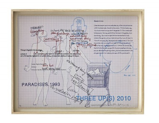 Inga Svala Thorsdottir & Wu Shanzhuan, “Thing's Right(s) Printed 2013, Article 3”, lithography, screen print on Stonehenge paper, 55.5 x 73 cm, 1993（Courtesy of Long March Space） 吴山专 & 英格-斯瓦拉·托斯朵蒂尔，《物权版画2013 第三条》，纸上丝网、平板印刷，55.5 x 73 cm，1993（Courtesy of Long March Space）