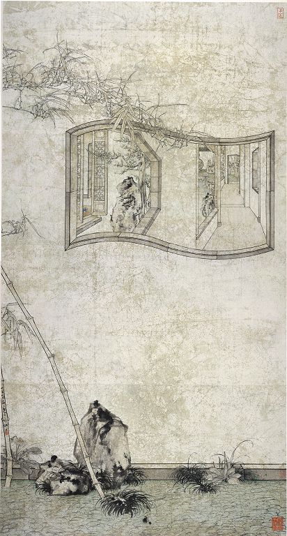 郑力,《故园心眼》,水墨 设色 纸本240 x 128 cm,2017(图片由艺术家及汉雅轩提供) ZHENG Li,
