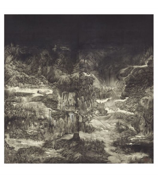 WONG Chung-yu, “The Phantasm 5”, Ink and colour on silk, Diptych: 183 x 183 cm, 2015 (Image courtesy of the Artist and Hanart TZ Gallery) 黄琮瑜,《幻景图5》,水墨 设色 绢本,双联屏 : 183 x 183 cm,2015(图片由艺术家及汉雅轩提供)