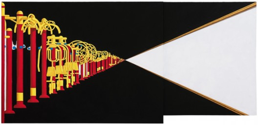ZANG KUNKUN View II, 2016 Acrylic on canvas 2 parts, 150 x 315 x 5 cm (59 x 124 x 2 in.) Signed and dated verso (image courtesy the artist and Mai 36 Galerie)