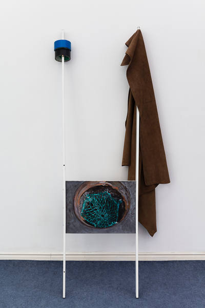 ZANG KUNKUN Container XI, 2015 Board composition, frame, acrylic on canvas, tape, leather Total 153 x 40 cm (60 1/4 x 15 3/4 in.) signed and dated (image courtesy the artist and Mai 36 Galerie)