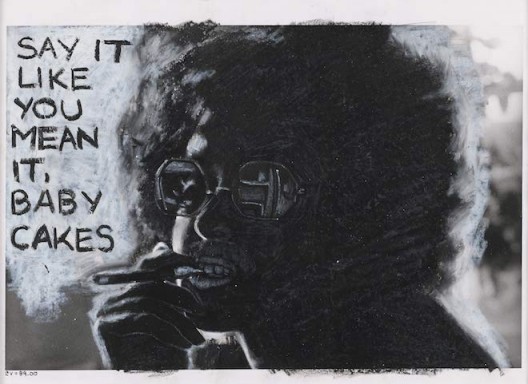 Adrian Piper, The Mythic Being: Say It Like You Mean It, 1975. Silver gelatin print, oil crayon. 8