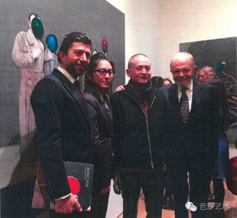 Alex Platon, Song Yige, Zeng Fanzhi and Gilbert Lloyd at opening of Song Yige exhibition at Marlborough Fine Art, January 26, 2016 (image courtesy Song Yige)