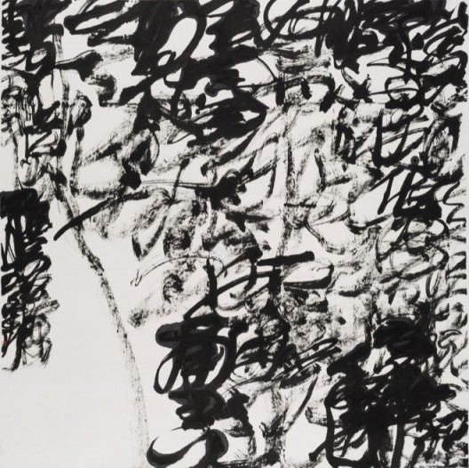 Wang Dongling, Zhuang Zi – Peripatetic, 2017, Ink on Xuan paper, 200 x 200 cm  王冬龄, 《李白·江上望皖公山》, 2017, 纸本水墨