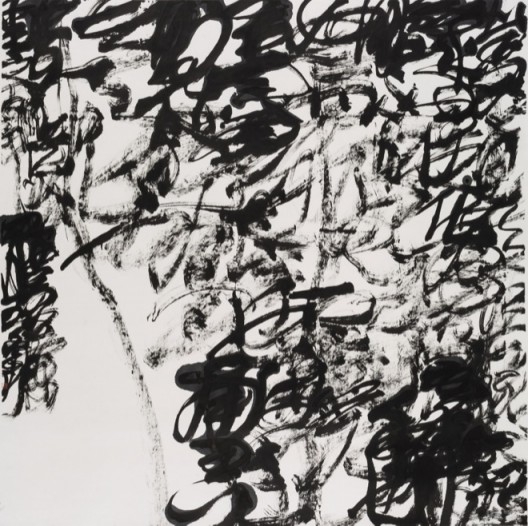Wang Dongling, Zhuang Zi – Peripatetic, 2017, Ink on Xuan paper, 200 x 200 cm 王冬龄, 《李白·江上望皖公山》, 2017, 纸本水墨