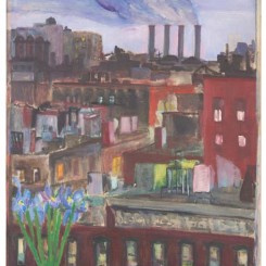 Jane Freilicher, Early New York Evening, 1954, oil on linen, 51 1/2 x 31 3/4 inches, 130.8 x 80.6 cm. Courtesy the Estate of Jane Freilicher and Paul Kasmin Gallery
简·弗莱里奇，《早期纽约的傍晚》，1954，亚麻布面油画，51 1/2 x 31 3/4英寸，130.8 x 80.6厘米，鸣谢简·弗莱里奇遗产和保罗·卡斯明画廊