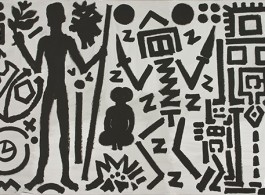 A.R. Penck, Welt des Adlers IV (World of the Eagle IV), 1981.
Acrylic on canvas, 70 3/4 x 110 1/4 inches (180 x 280 cm).