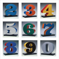 Robert Indiana, ONE through ZERO, 1978-2003, polychrome aluminum, 33 3/4 x 33 x 17 inches each, 85.7 x 83.8 x 43.2 cm, Edition of 3 + 2 APs. © Morgan Arts Foundation / Artist Rights Society, ARS, New York.