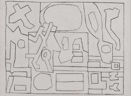 Stuart Davis, (Letter and His Ecol. (Black and White Version)), 1962, casein on canvas, 24 x 30 inches, 61 x 76.2 cm. 
© Estate of Stuart Davis/Licensed by VAGA, New York, NY.