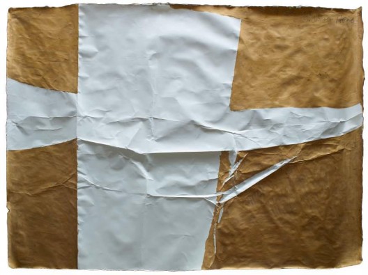 Untitled, 3 June 2018 in Kanaal (Antwerp, Belgium), golden pigment on Echizen Washi paper, 136 x 67cm