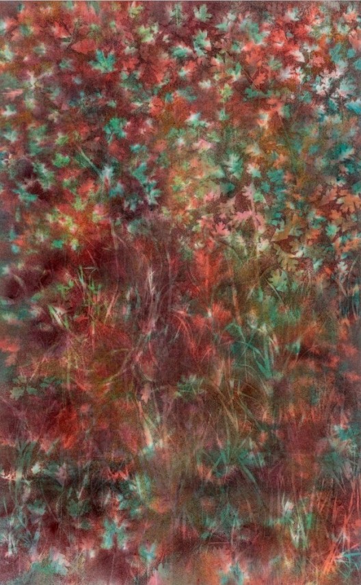 Sam Falls, Untitled (Ouachita National Forest, 1), 2018, Pigment on canvas, 100 x 62 inches (254 x 157.5 cm)