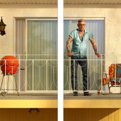 Rodney Graham, Tattooed Man on Balcony, 2018