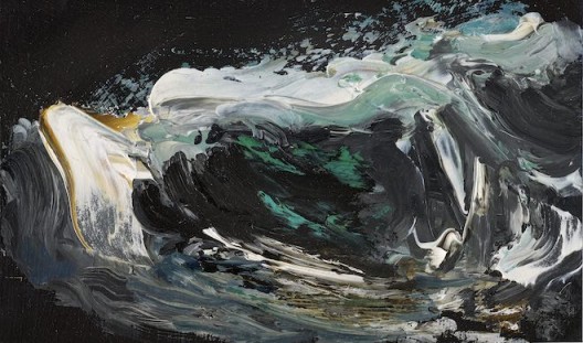 Maggi Hambling, Night wave breaking 1, oil on panel, 11 x 18 cm, 2005 崩碎的夜浪 1, 2005, 木板油画, 11 x 18 厘米 , 私人收藏  (image courtesy the artist and Marlborough Gallery) 