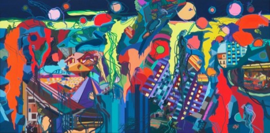 Franz ACKERMANN 弗兰兹·艾稞曼_Heavy Rain 倾盆大雨_2012_Oil on canvas 布面油画_540 × 260cm