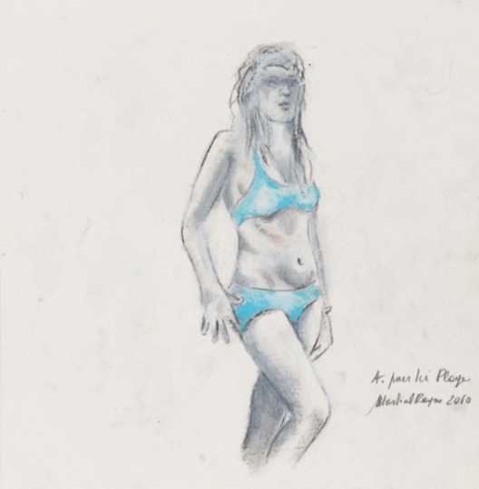 马歇尔·雷斯，《Ici plage》中的 A， 纸上色粉，24 × 24 cm，2010Martial Raysse,"A. pour ici plage", pastel on paper, 24 × 24 cm, 2010